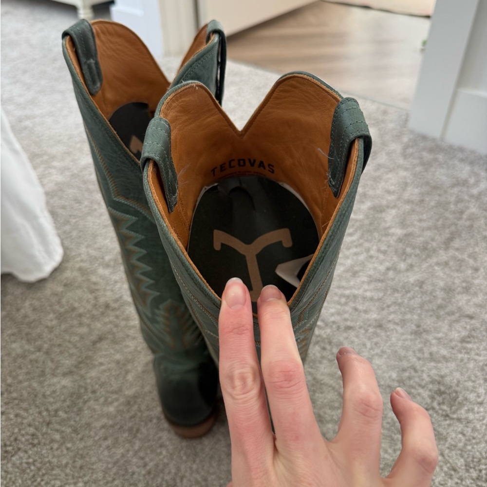 Tecovas Over-the-Knee Western Boots in Dark Green with Brown Trim - Picture 5 of 6